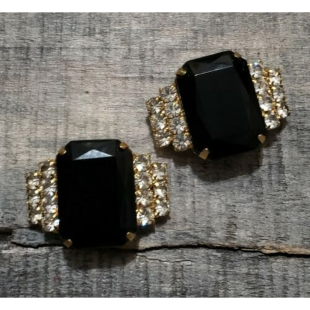 Vintage Signed Bluette Art Deco Style  Rhinestone Shoe Clips Made in France
